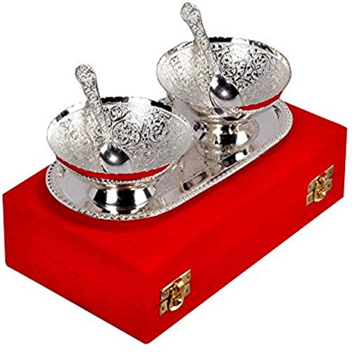 AC ANAND CRAFTS German Silver Bowl Set with Spoon and Tray for Best for Gifting, Anniversory, Return Gift, Diwali, New Year, Christmas