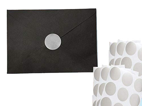 Accuprints Black Envelopes Pack of 25 | Size - 5.15 X 7.15 inch | 25 Silver Stickers Free with envelopes Envelopes for Invitation Card or Thank You Card or Voucher or Gift