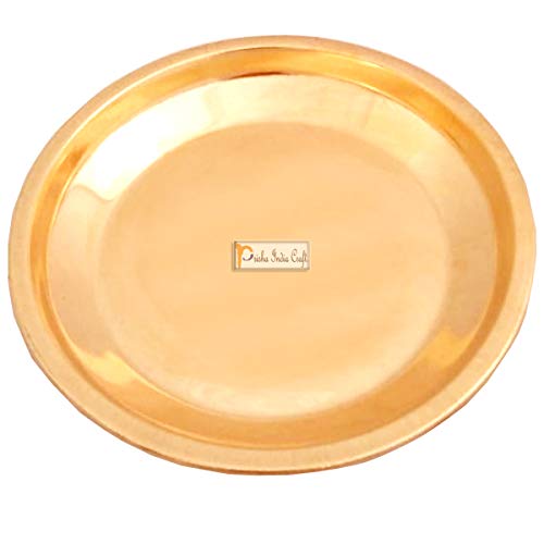 Prisha India Craft Pure Copper Pooja Thali Plate, Poojan Purpose | Diameter 5.00 Inch