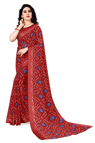 SOURBH Women's Bandhani Cotton Blend Saree With Blouse Piece