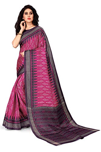 SOURBH Women's Khadi Silk Ikat Printed Saree with Blouse Piece