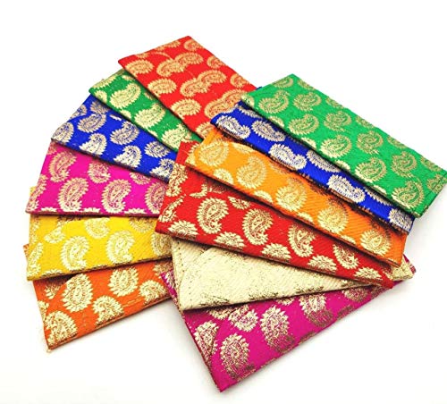 Shop Buzz Pack of 6 Premium Raw Silk Fabric Brocade Design Gift Envelopes for Wedding/Marriage/Bday of Premium Quality Exclusively - Multi Colours/Assorted Colours (6)