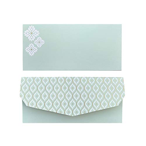 Two The T Pastel/Light Mint Green, White and Gold Ikat Design Money/Shagun/Gift Envelope/Cover/Lifafa - Pack of 10