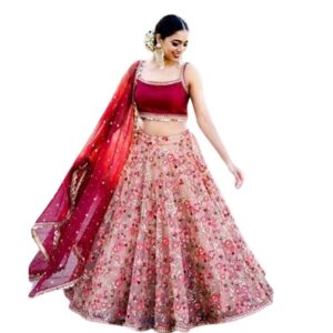 Net Embroidered Semi-Stitched Lehenga Choli 