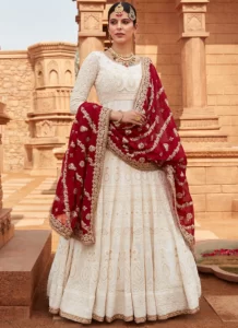 Off White Readymade Gharara Suit With Chanderi Dupatta