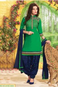 Green Readymade Cotton Punjabi Salwar Kameez