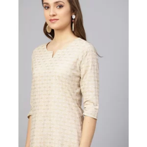 Camel Khadi Gold Print Kurta Set With White Dupatta