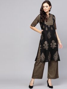 Kurta Printed Black Gold Kurta