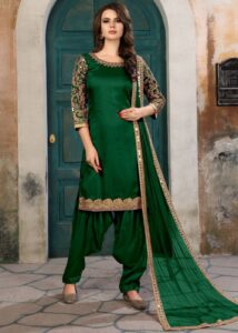 Green Art Silk Embroidered Punjabi Suit