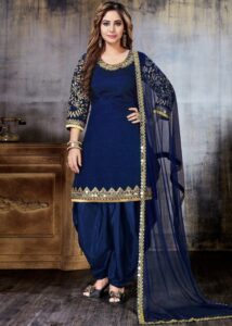 Blue Embroidered Punjabi Salwar Kameez With Dupatta