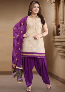 Beige Woven Readymade Punjabi Salwar Kameez