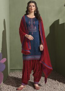 Navy Blue Embroidered Punjabi Patiala Salwar Suit