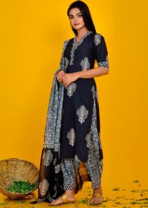 Readymade Navy Blue Printed Punjabi Salwar Suit
