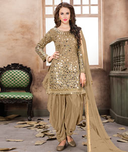 Beige Readymade Woven Punjabi Salwar Suit