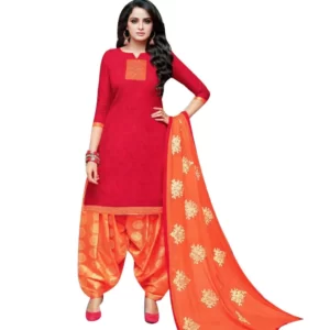 Readymade Red Jacquard Salwar Kameez With Dupatta