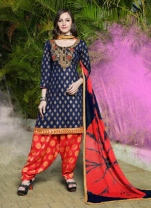 Readymade Navy Blue Patiala Suit With Dupatta