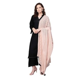 Black Solid Rayon Kurta Set With Nude Art Silk Dupatta