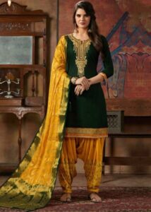Green Art Silk Straight Cut Punjabi Suit