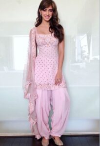 Baby pink deep square neck salwar suit