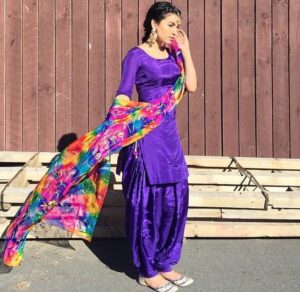 Dark purple salwar suit with contrasting dupatta