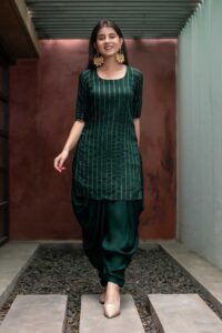Emerald green chanderi with zari work salwar suit
