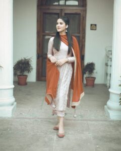 Grey Palazoo suit with contrasted dupatta