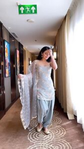 Icy blue embellished Patiala suit