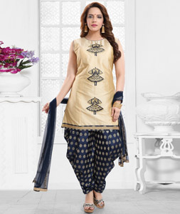 Readymade Punjabi Beige Suit With Woven Work