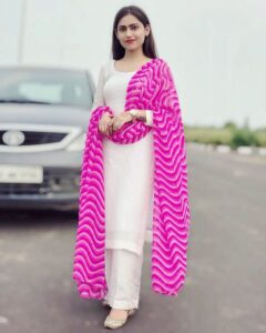 Off white suit with leheriya dupatta