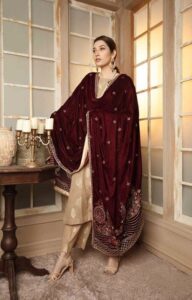 Pant palazoo suit with velvet dupatta