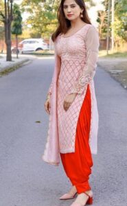 Pink orange color combination long kurti salwar suit