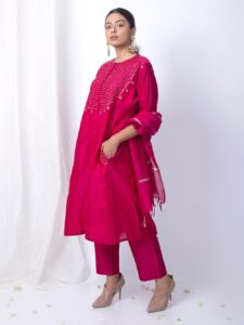 Pink zardozi embroidered palazoo suit