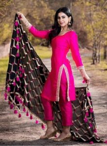 Purple Mirror Embroidered Punjabi Suit With Dupatta