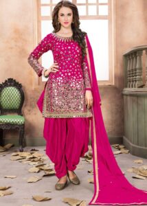 Short Punjabi embellished suit in Pink