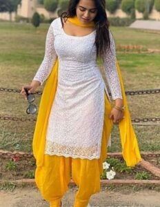 White chikankari kurti with Punjabi salwar & dupatta