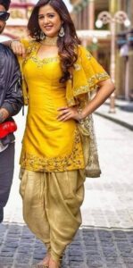 Yellow golden suit with dhoti salwar