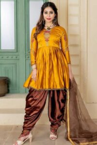Navy Blue Embroidered Chanderi Silk Dhoti Style Salwar Kameez