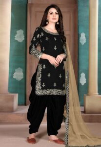 Readymade Peach Cotton Punjabi Patiala Salwar Kameez