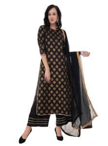 Readymade Black Cotton Printed Salwar Kameez