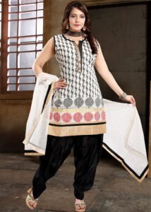 White Woven Readymade Patiala Salwar Suit