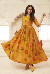 Readymade Yellow Rayon Printed Salwar Kameez