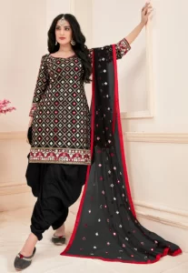 Embroidered Cotton Satin Punjabi Suit