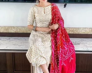 White Printed Readymade Punjabi Salwar Kameez