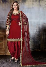 Red Art Silk Jacquard Woven Punjabi Salwar Suit