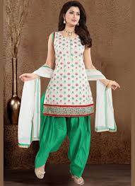 Off White Embroidered Chanderi Readymade Punjabi Suit