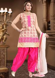 Green Woven Punjabi Salwar Suit With Dupatta