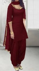 Maroon Cotton Embroidered Punjabi Salwar Kameez