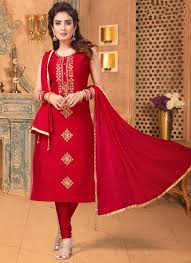 Red Art Silk Embroidered Patiala Salwar Suit