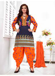 Salwar Suit of Beautiful Blue Punjabi and Orange