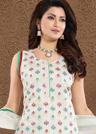 Readymade White Woven Punjabi Suit With Dupatta